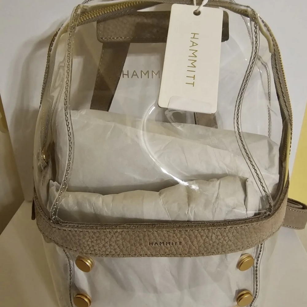 NWT Hammitt Hunter Clear Medium Backpack Bag Grey Natural Gray Leather Concert